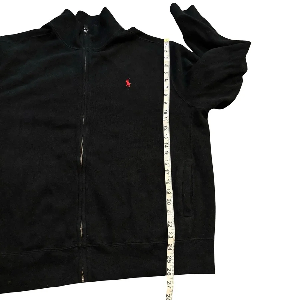 Polo Ralph Lauren Men XL Black Full‎ Zip Track Jacket Red Pony Logo Cotton Knit